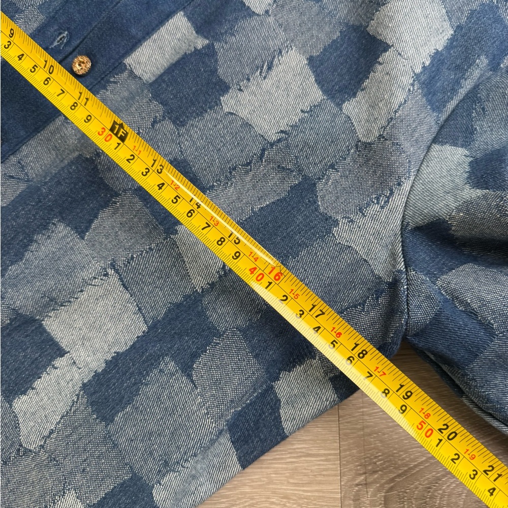 Cotton Blend Blue Patterned Patchwork Long Sleeve… - image 7